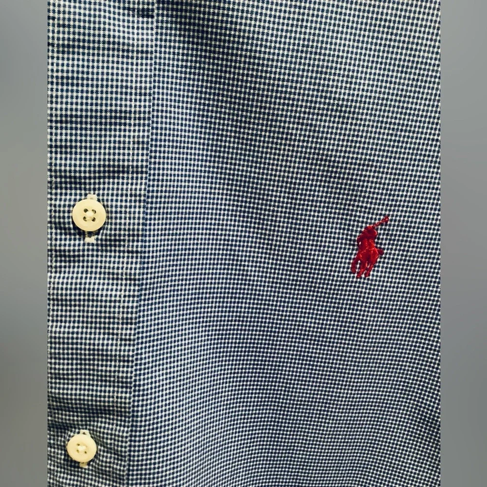 Polo Ralph Lauren Classic Fit Blue and White Check Button Down Shirt Size 17